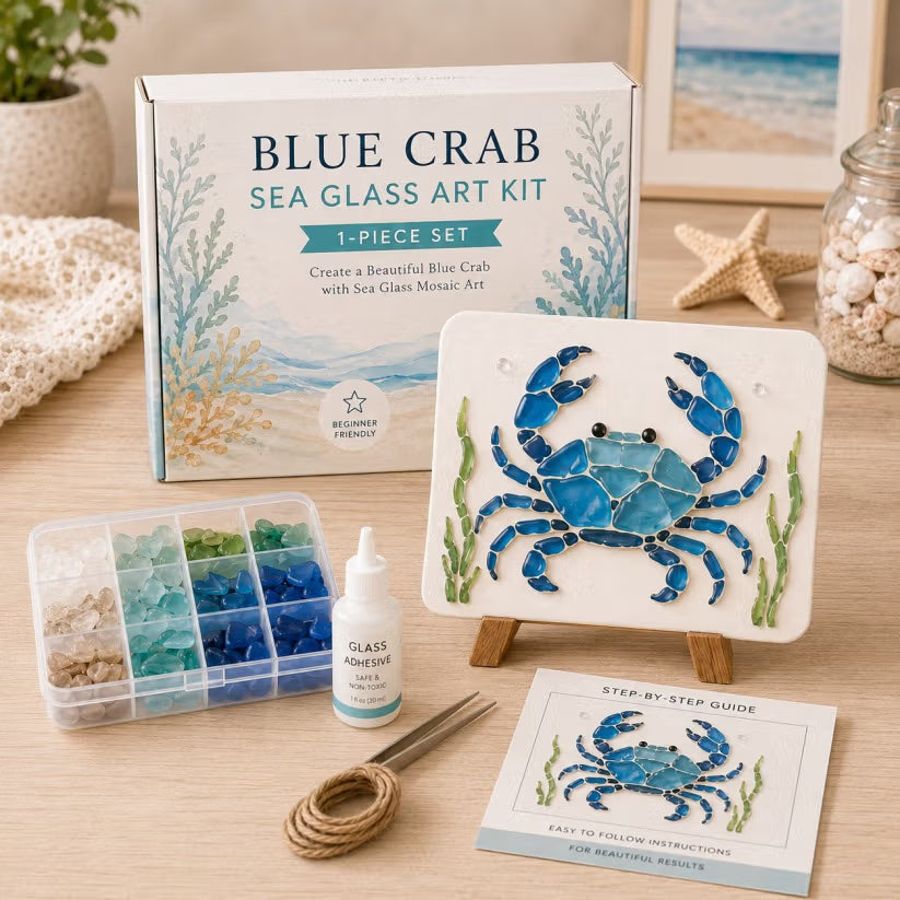 🌊 DIY Sea Glass Mosaic Art Kit – Create Beautiful Ocean-Inspired Artwork with Colorful Glass Pieces, Coastal Home Decor & Creative Handmade Gift
