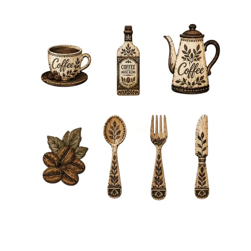 🔥7-Piece Wooden Coffee Kitchen Wall Decor Set – Vintage Farmhouse Coffee-Themed Wall Art