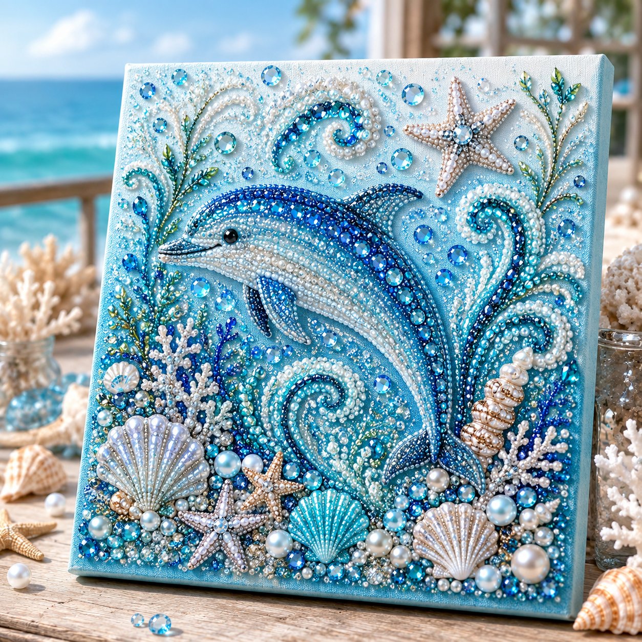 🌊Premium 3D Pearl Ocean Wall Art Kit | Luxury Ocean Theme CanvaAs with Scratch-Resistant Non-Fading Pearl Beads DIY Coastal Decor 🐚✨