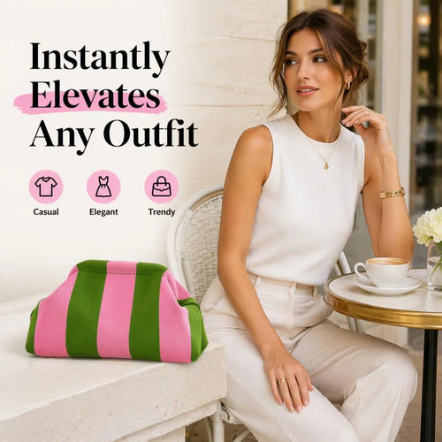 Women's Striped &amp; Diamond Dot Cloud Handbag – Lightweight Clip-Top Crossbody Bag for Everyday Style 👜