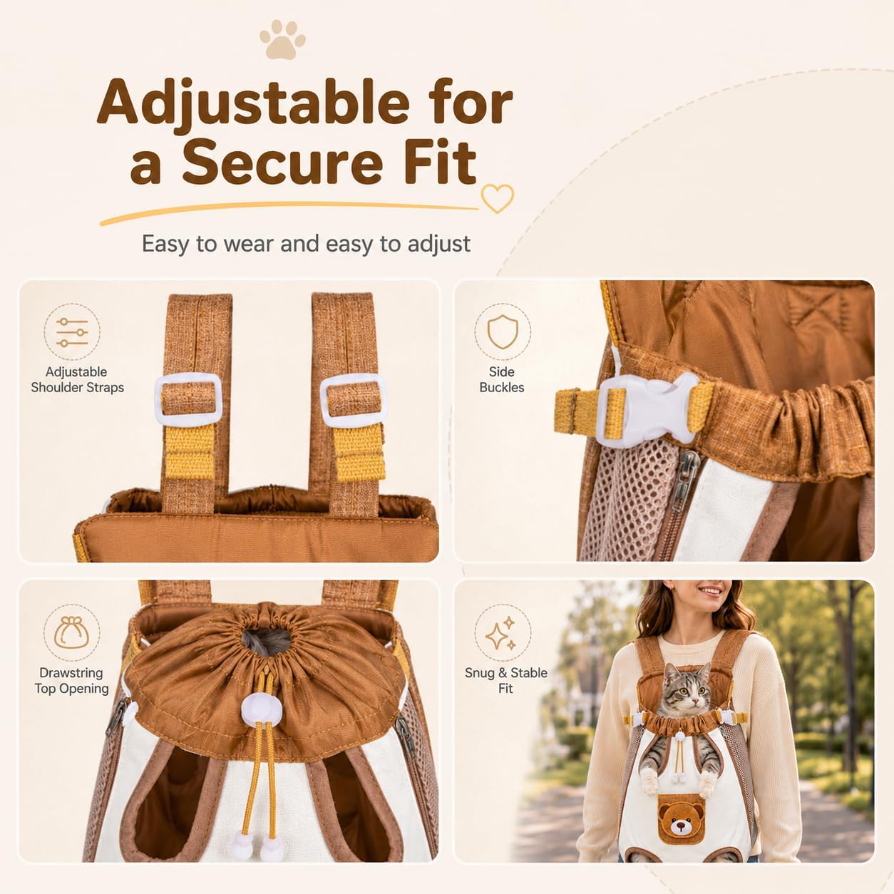 😻🐾Cute Bear Design Front Pet Carrier Backpack, Breathable Adjustable Hands-Free Travel Chest Bag for Cats Small Dogs Walking Shopping Vet Visits