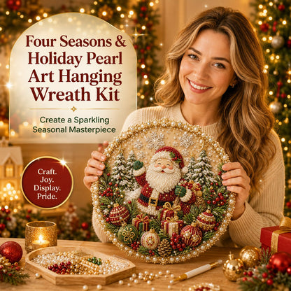 ✨ Four Seasons & Holiday Pearl Art Hanging Wreath Kit | Luxury Flocked Canvas with Scratch-Resistant Non-Fading Pearl Beads DIY Handmade Seasonal Decor 💎