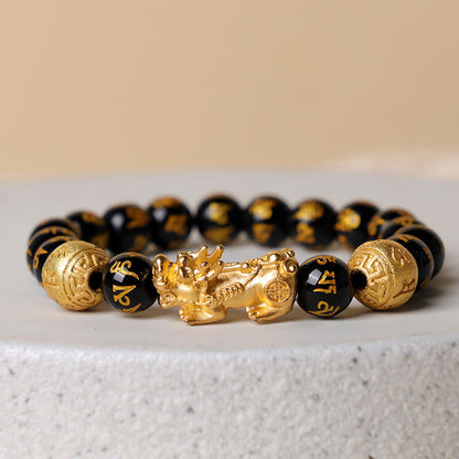 Black Onyx Om Mani Padme Hum Beads Pixiu Bracelet