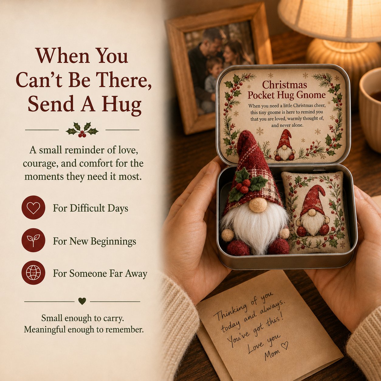 🔥 HOT SALE 49% OFF – 💌 Pocket Hug Gnome Comfort Gift Tin | Mini Plush Keepsake with Heartfelt Message, Matching Cushion & Protective Metal Case 🧸✨