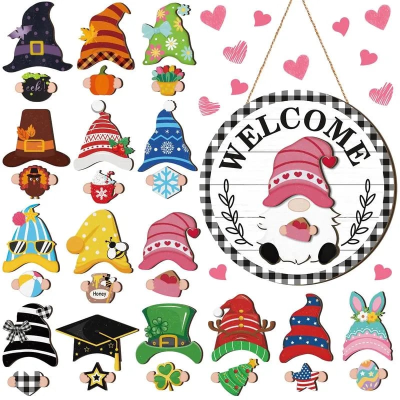 💫Interchangeable Wooden Gnome Decor Holiday Seasonal Gnome Decorations🚪
