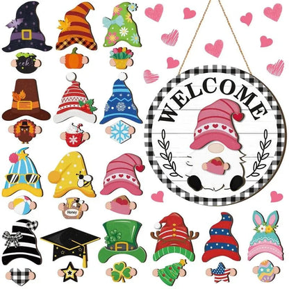 💫Interchangeable Wooden Gnome Decor Holiday Seasonal Gnome Decorations🚪