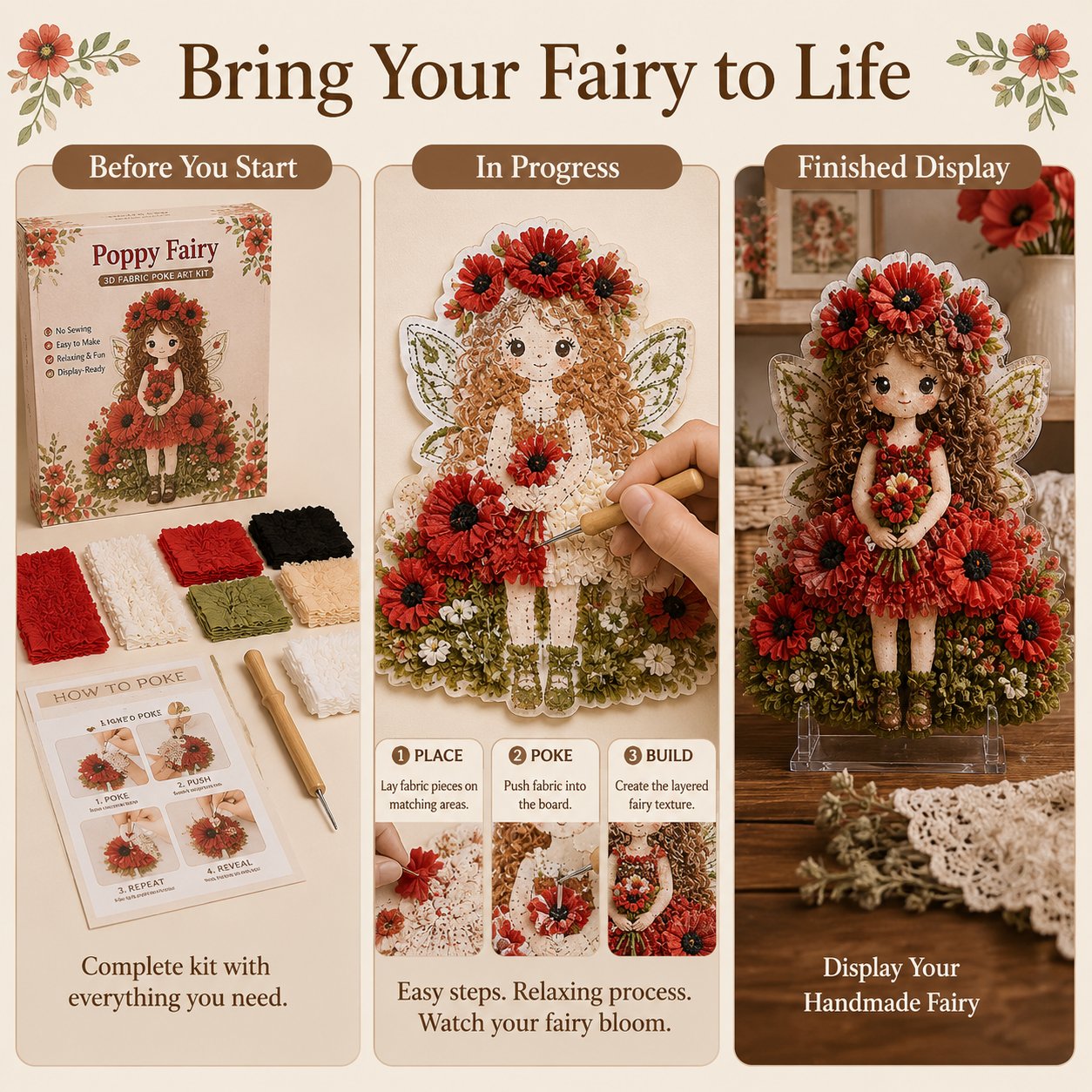 🔥HOT SALE 49% OFF – 🌸🧚‍♀️ Flower Fairy 3D Fabric Poke Art Kit | No-Sew Fluffy Fabric Craft with Raised Floral Texture & Display-Ready Fairy Decor ✨