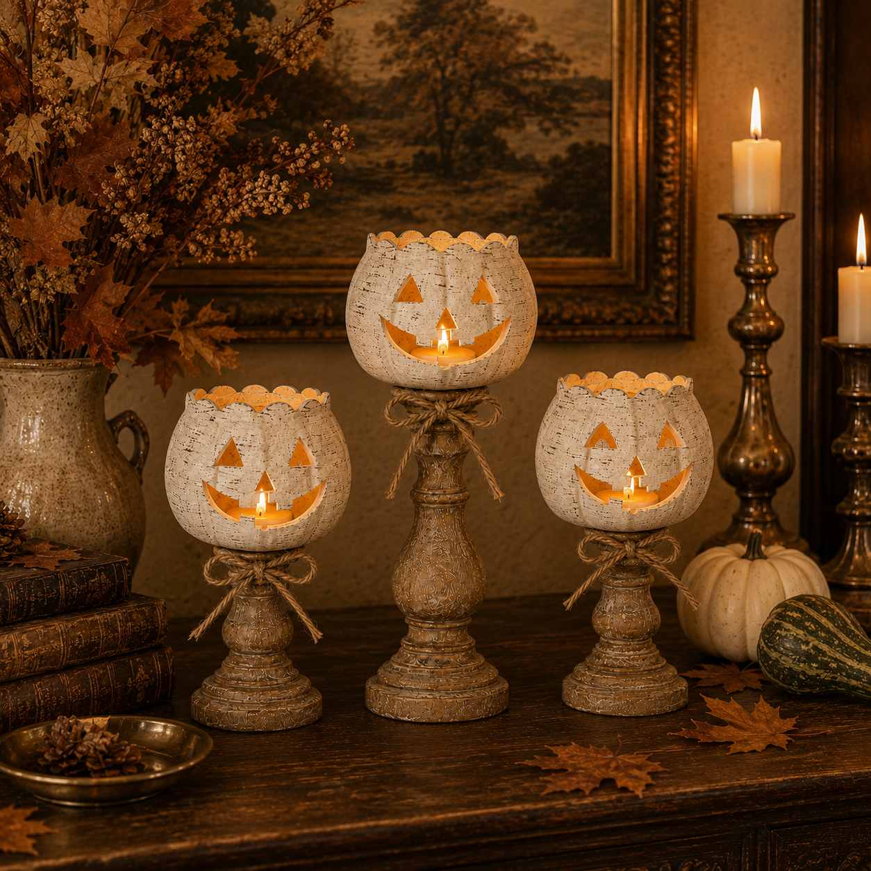 🎃2026 Bestseller✨Rustic White Pumpkin Tealight Candle Holder 🔥