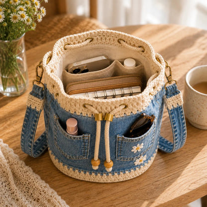 🔥HOT SALE 50% OFF✨👜Denim Crochet Bucket Bag