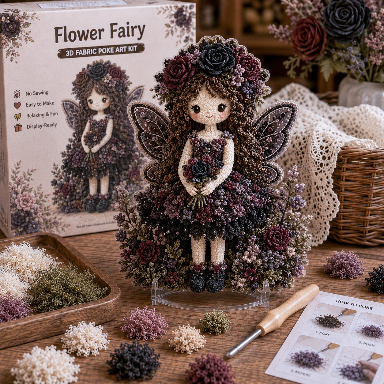 🔥HOT SALE 49% OFF – 🌸🧚‍♀️ Flower Fairy 3D Fabric Poke Art Kit | No-Sew Fluffy Fabric Craft with Raised Floral Texture & Display-Ready Fairy Decor ✨