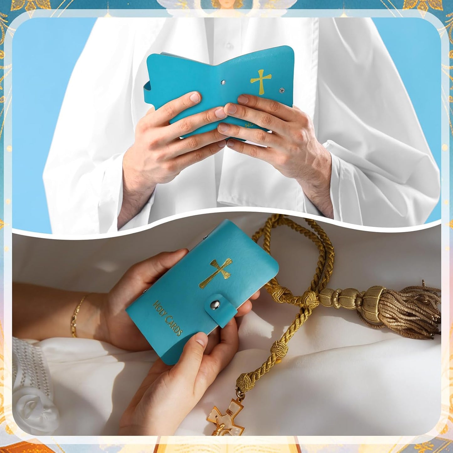 ✝️🎁Catholic Genuine Leather Holy Card Holder – Pocket Prayer Card Organizer with Snap Closure