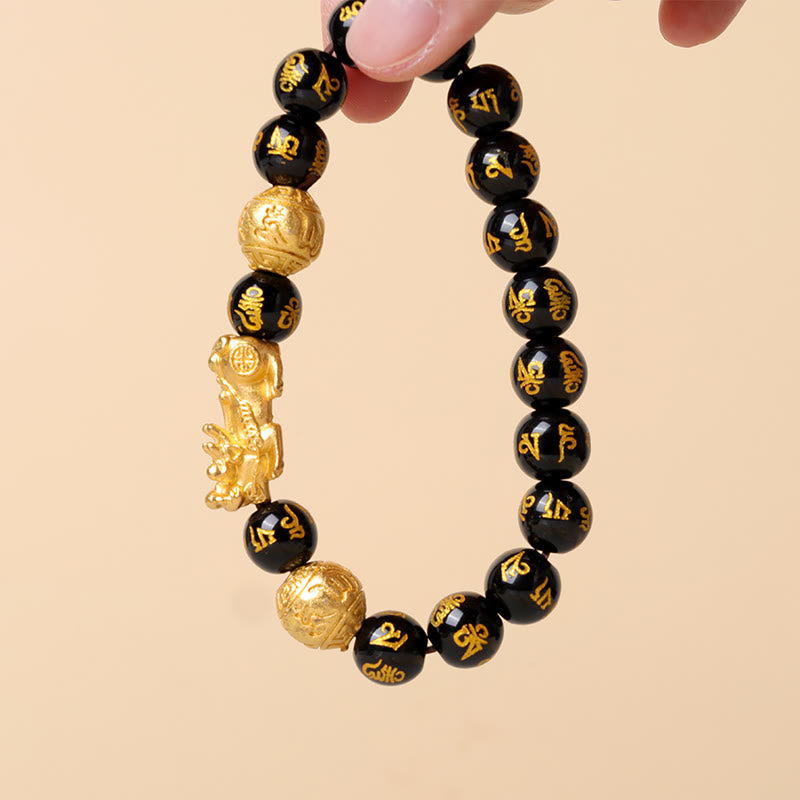 Black Onyx Om Mani Padme Hum Beads Pixiu Bracelet