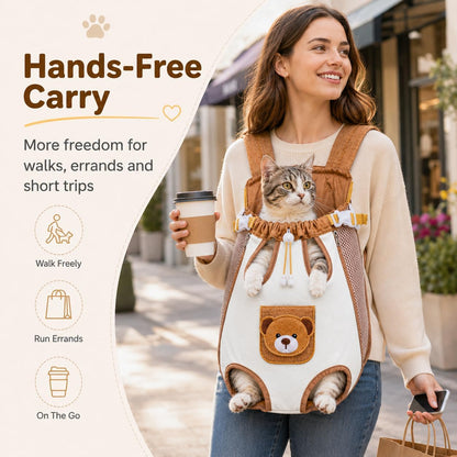 😻🐾Cute Bear Design Front Pet Carrier Backpack, Breathable Adjustable Hands-Free Travel Chest Bag for Cats Small Dogs Walking Shopping Vet Visits