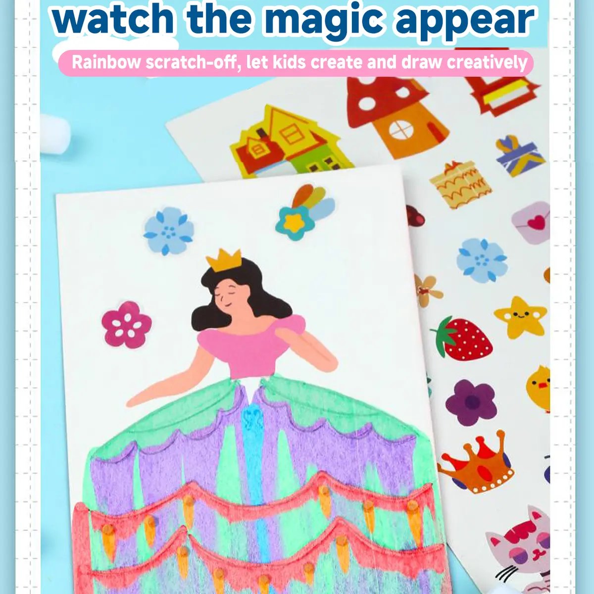 🌈 Rainbow Scratch Painting Kit - 49% OFF- ✨ Magic Scratch Reveal Screen-Free Kids Activity