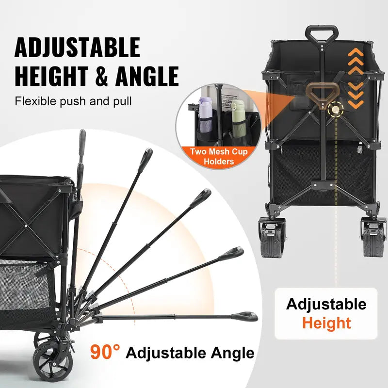 【Summerfinds】 DeckWagon Foldable Double Decker Wagon Collapsible Wagon Cart with All-Terrain WheelsHeavy Duty Folding Wagon Cart for CampingShoppingGarden52" Extra Long Extender