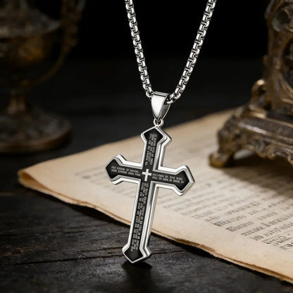 ✝️ Wear Your Faith, Not Just a Necklace – Engraved Bible Verse Cross in Stainless Steel