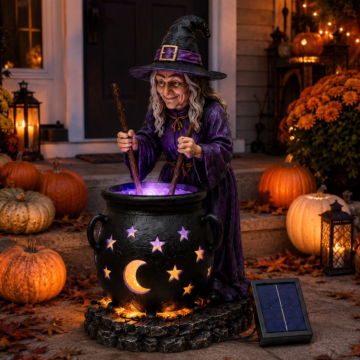 ☀️🔮Solar Witch & Glowing Cauldron Halloween Garden Light