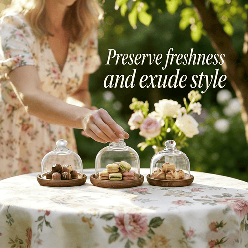 🍰 Mini Glass Dessert Dome with Wooden Base