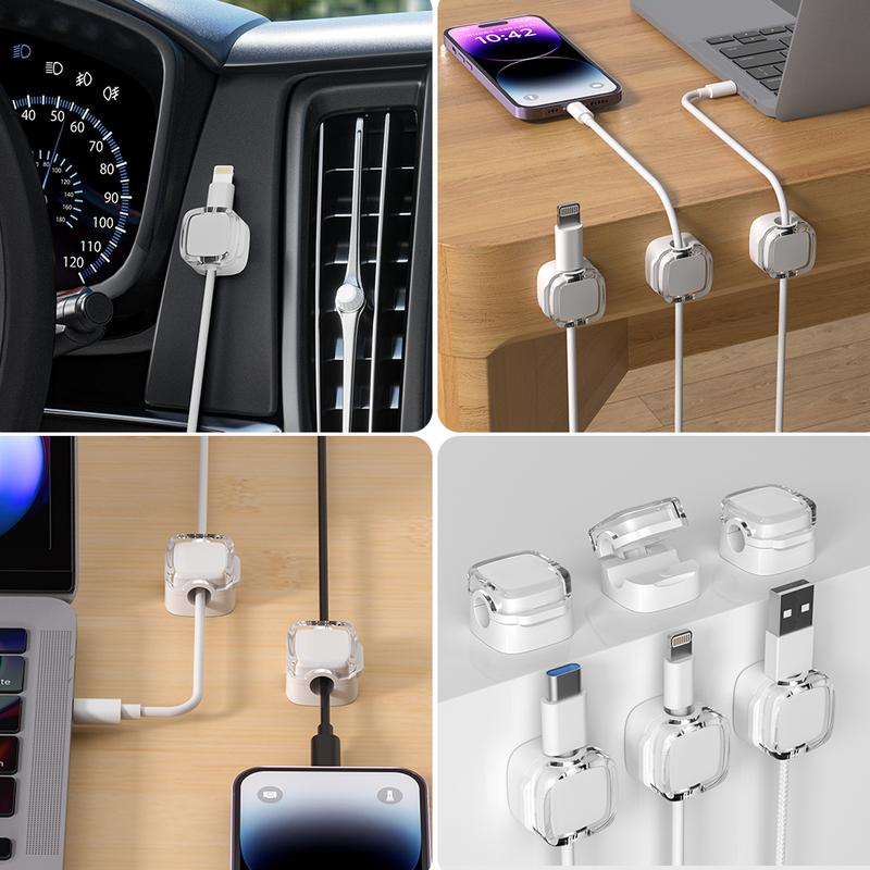 Magnetic Cord Organizer – 6 Pack Wall Mounted & Desktop Cable Holder, Simple Cable Management,Keep Cables in Place on Desk & Wall