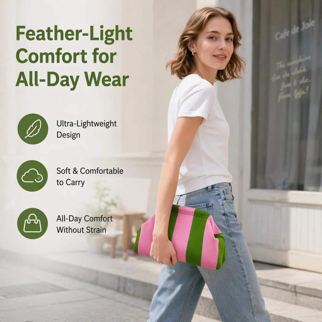 Women's Striped &amp; Diamond Dot Cloud Handbag – Lightweight Clip-Top Crossbody Bag for Everyday Style 👜