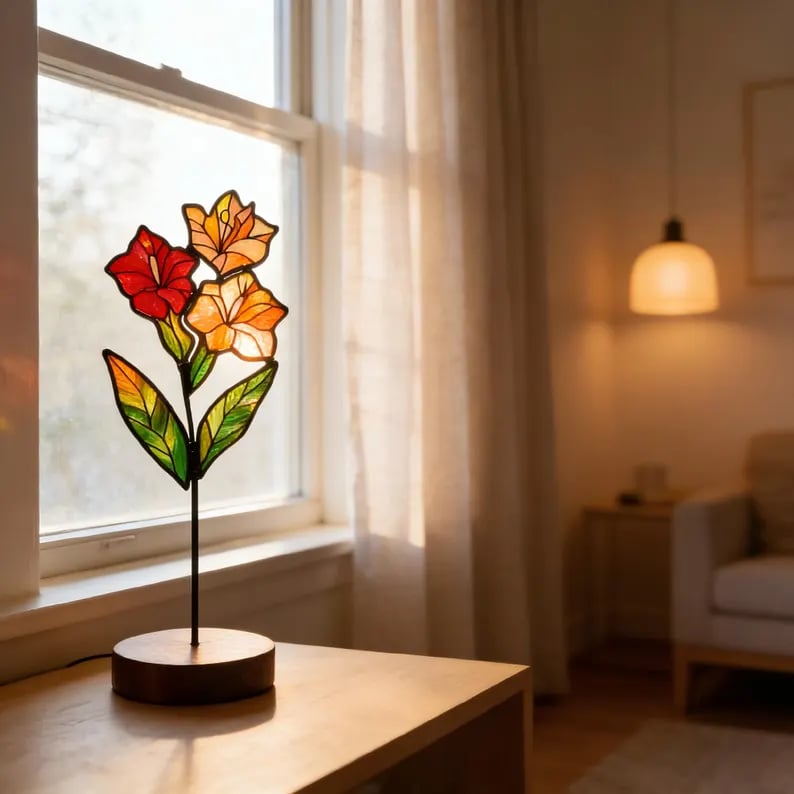 🌸Handmade Stained Glass Flower Freestanding Window Decor