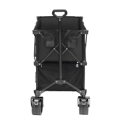 【Summerfinds】 DeckWagon Foldable Double Decker Wagon Collapsible Wagon Cart with All-Terrain WheelsHeavy Duty Folding Wagon Cart for CampingShoppingGarden52" Extra Long Extender