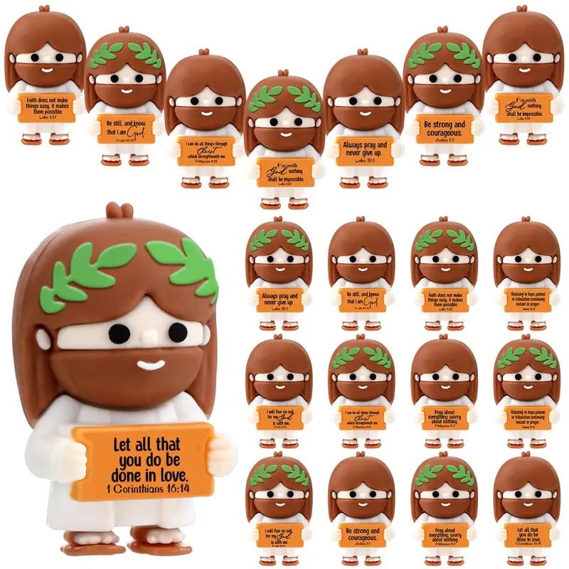 ✝️Cute Mini Jesus Figurines with Bible Verses | Inspirational Christian Desk Decor & Party Favors🌸