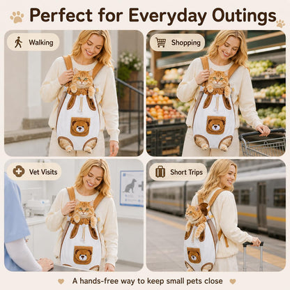 😻🐾Cute Bear Design Front Pet Carrier Backpack, Breathable Adjustable Hands-Free Travel Chest Bag for Cats Small Dogs Walking Shopping Vet Visits