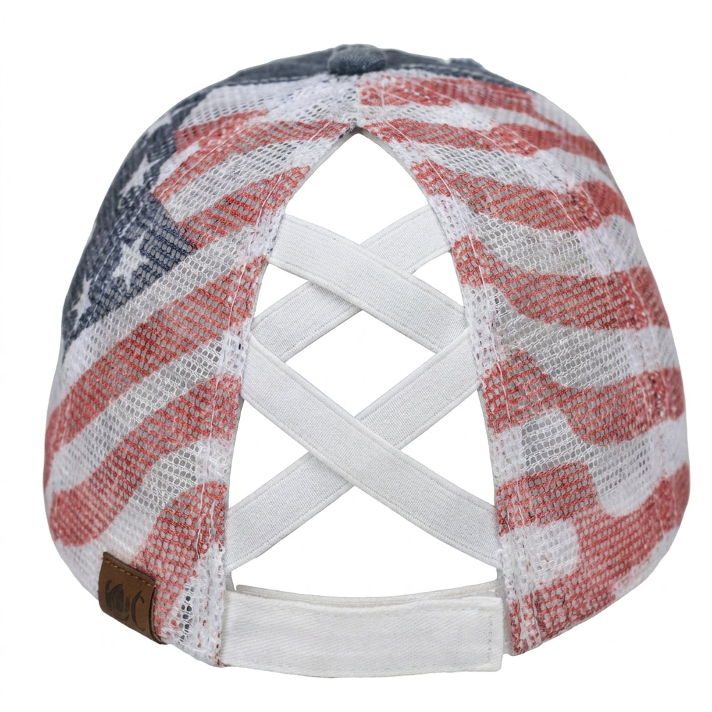 American Flag Ponytail Embroidered Hat