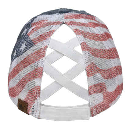 American Flag Ponytail Embroidered Hat