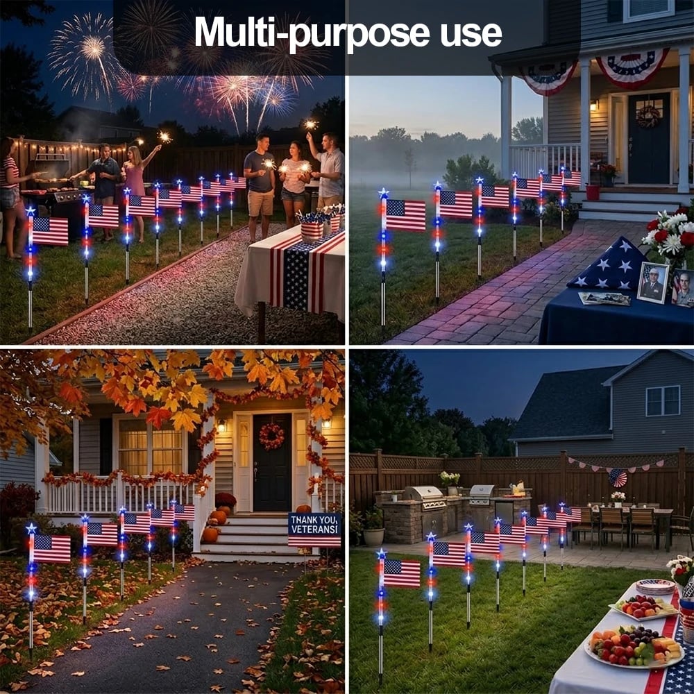 🔥Last Day: 49% OFF🔥8 Solar American Flag Pathway Lights – Red, White & Blue Yard Glow for 250th Independence Celebration 🇺🇸✨
