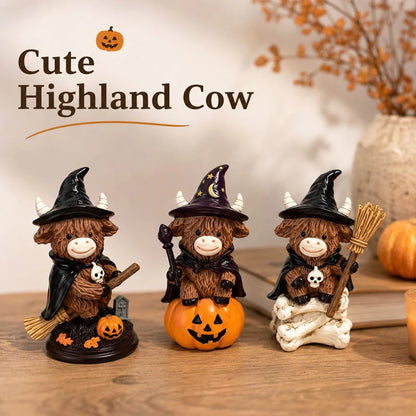 🔥Last Day 50% OFF 🐮Halloween Highland Cow Witch Ornament – Spooky-Cute Tabletop Decor for Mantel, Shelf & Candy Station