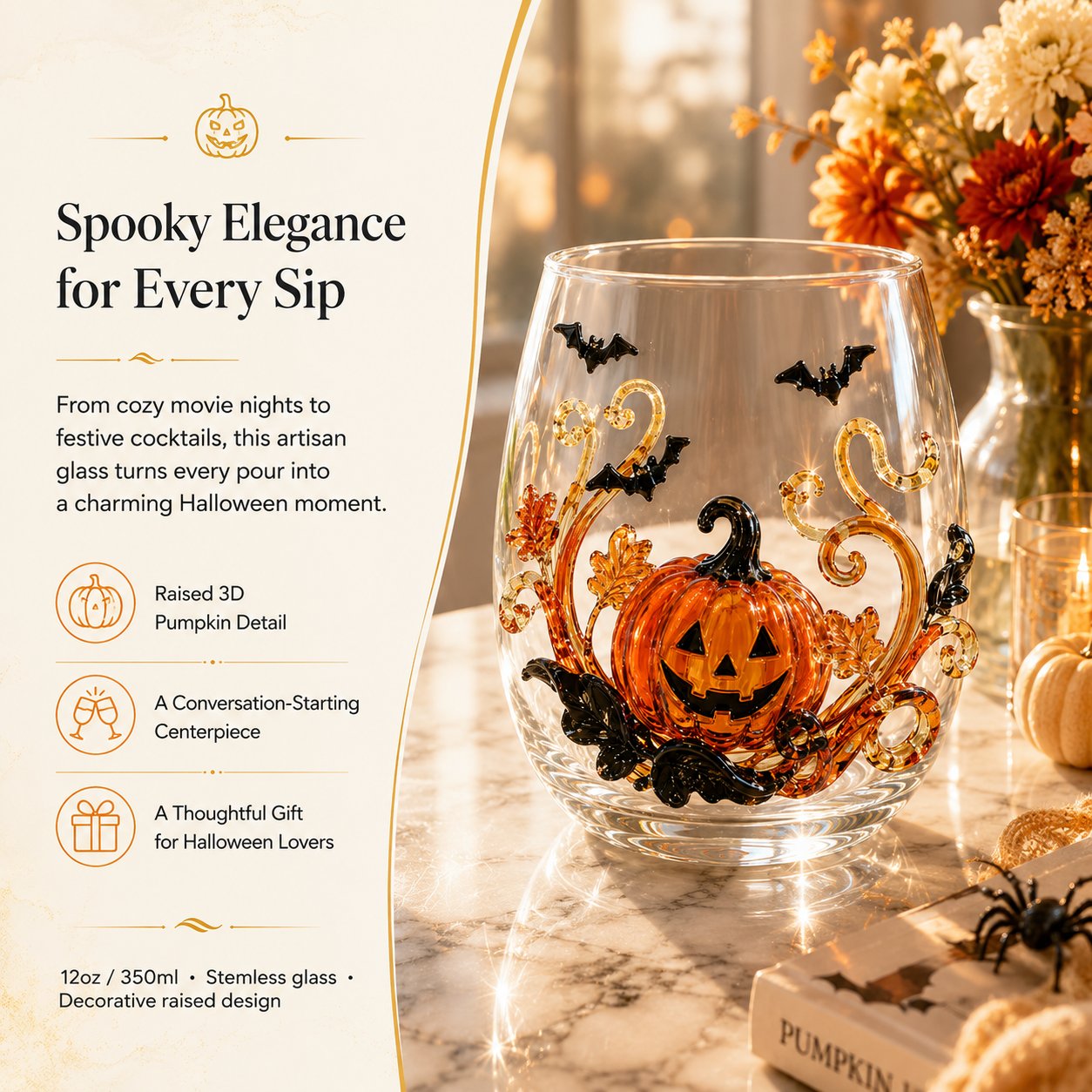 🎃 3D Halloween Artisan Glassware Collection | For Magical Halloween Sips, Eye-Catching 3D Details, Luminous Festive Party Moments & Cozy Fall Home Bar Glow