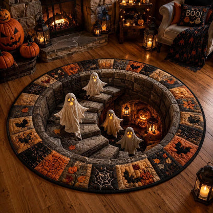 🔥 3D Haunted Staircase Round Rug – Spooky Halloween Optical Illusion 👻