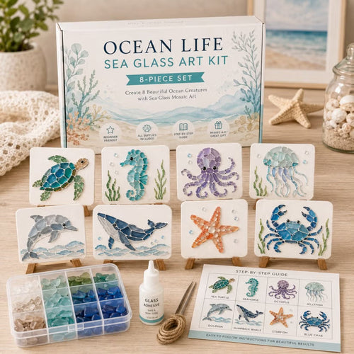🌊 DIY Sea Glass Mosaic Art Kit – Create Beautiful Ocean-Inspired Artwork with Colorful Glass Pieces, Coastal Home Decor & Creative Handmade Gift