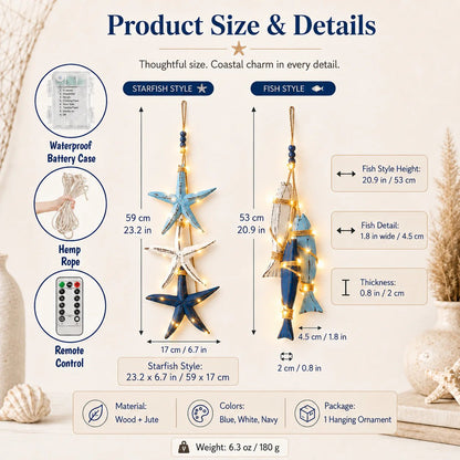 ⭐2026 HOT SALE🐟🌊Lighted Coastal Wooden Starfish & Fish Hanging Decor