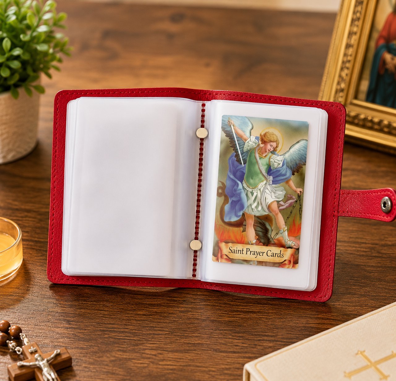 ✝️🎁Catholic Genuine Leather Holy Card Holder – Pocket Prayer Card Organizer with Snap Closure