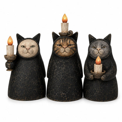 Mysterious Hooded Cat Candlelight Figurine