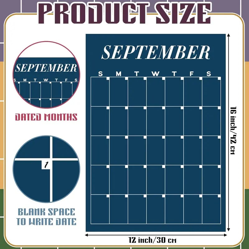 🏫📅Back to School Large Wall Calendar - Dry Erase Undated Weekly 12 Monthly Planner