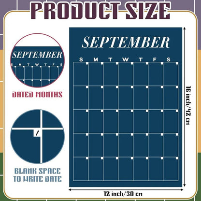 🏫📅Back to School Large Wall Calendar - Dry Erase Undated Weekly 12 Monthly Planner