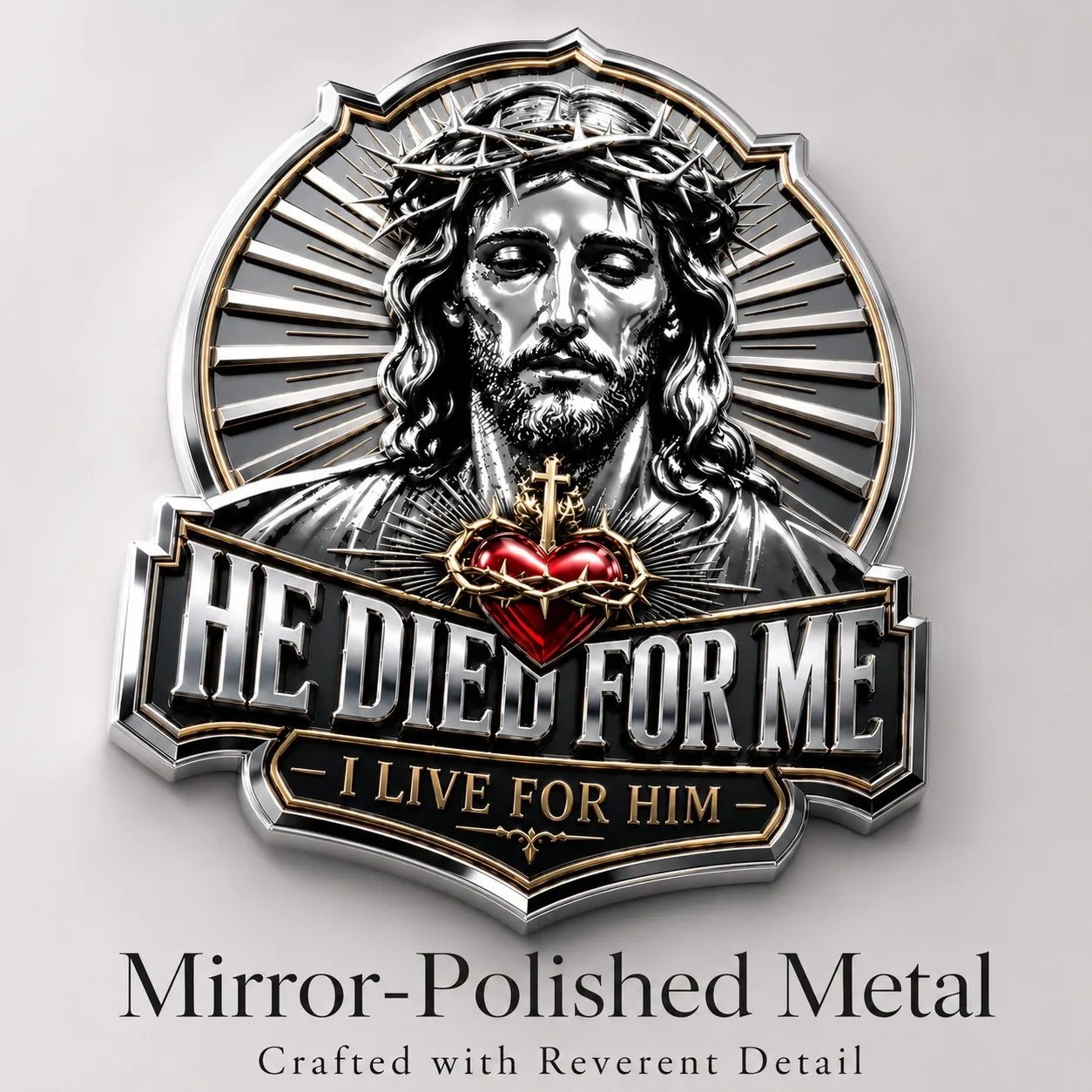 ❤️He Died For Me 3D Metal Emblem ✝️ | Waterproof • No Fade • No Rust • Adhesive & Magnetic (2-in-1) 🧲