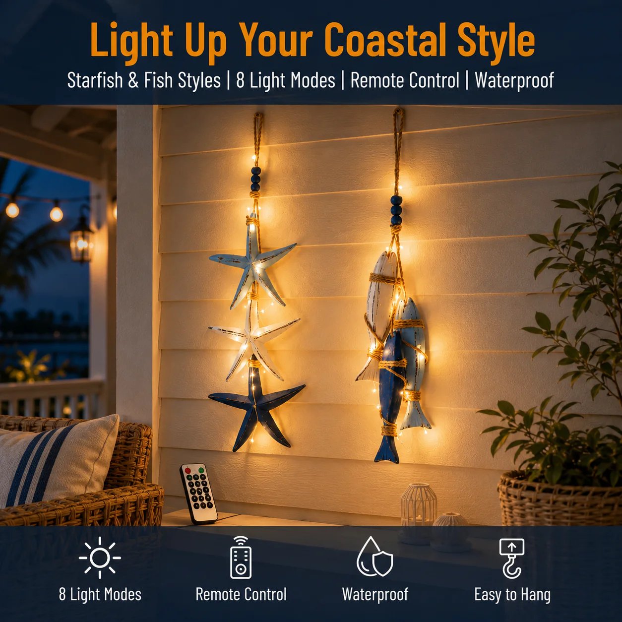 ⭐2026 HOT SALE🐟🌊Lighted Coastal Wooden Starfish & Fish Hanging Decor