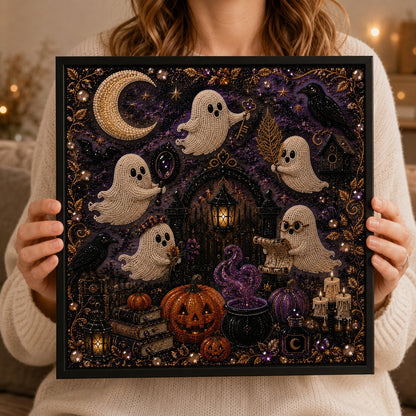 🔥Last Day 49% OFF - 👻 Cute Ghosts Pumpkins 3D Pearl Mosaic Art Kit Halloween Decor (No Mess, Beginner), Age 8+