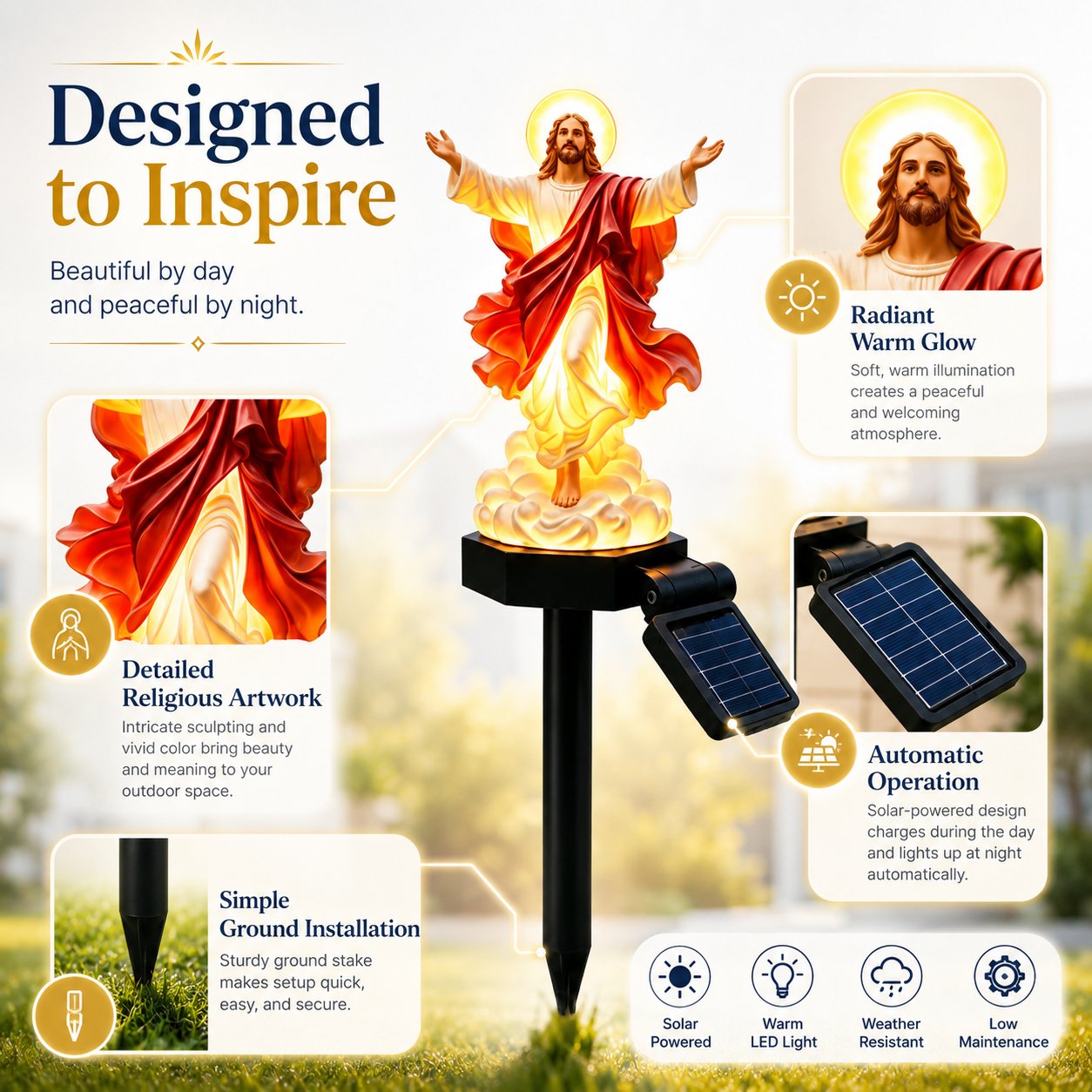 ☀️Solar-Powered Illuminated Jesus Garden Statue🙏
