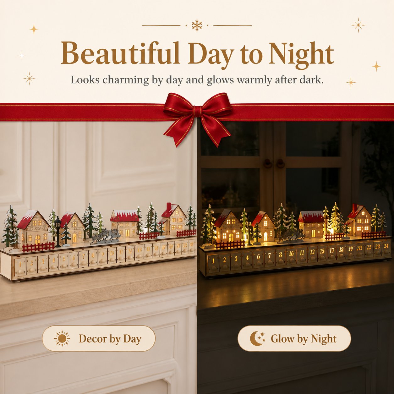 Wooden Village Advent Calendar With Led Glow