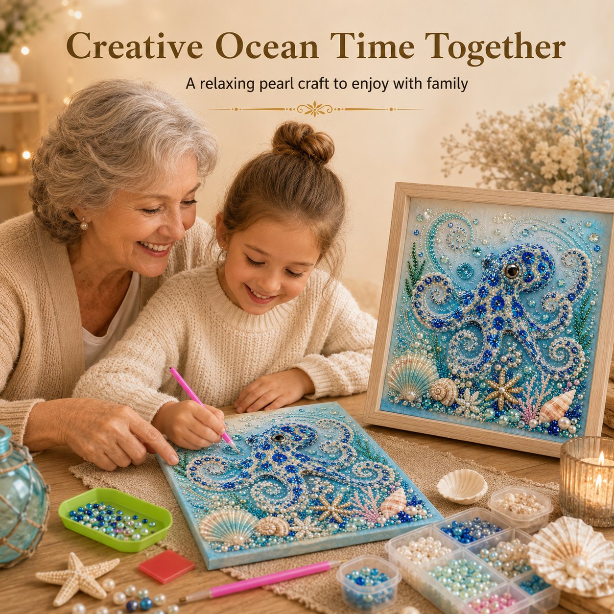 🌊Premium 3D Pearl Ocean Wall Art Kit | Luxury Ocean Theme CanvaAs with Scratch-Resistant Non-Fading Pearl Beads DIY Coastal Decor 🐚✨