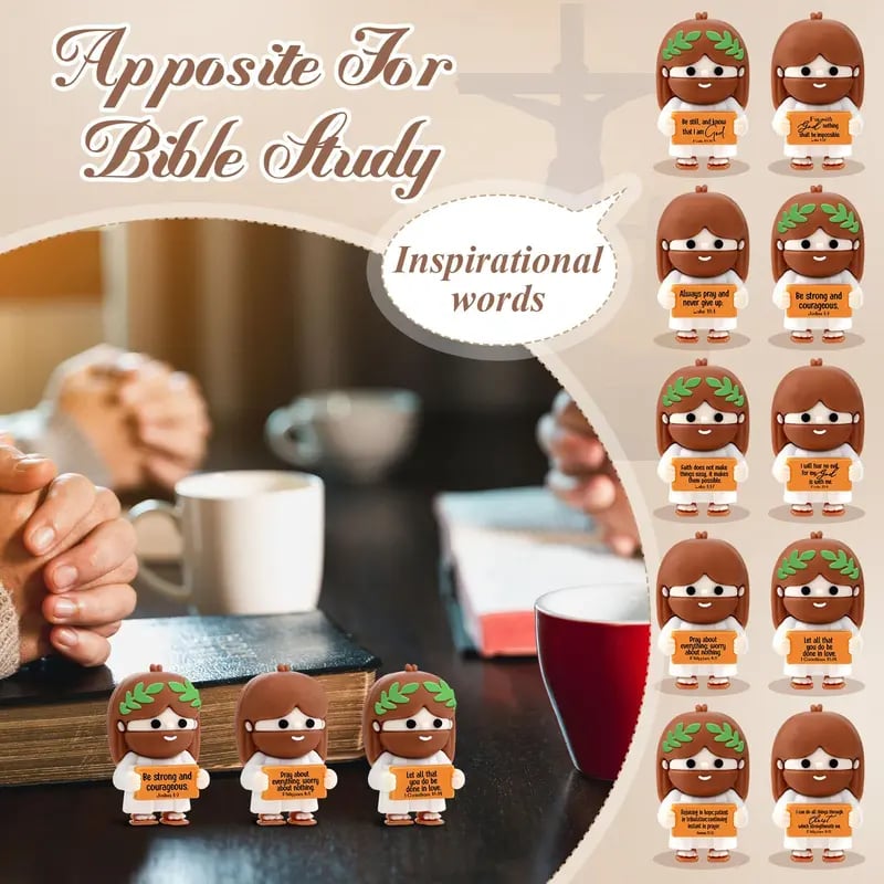 ✝️Cute Mini Jesus Figurines with Bible Verses | Inspirational Christian Desk Decor & Party Favors🌸