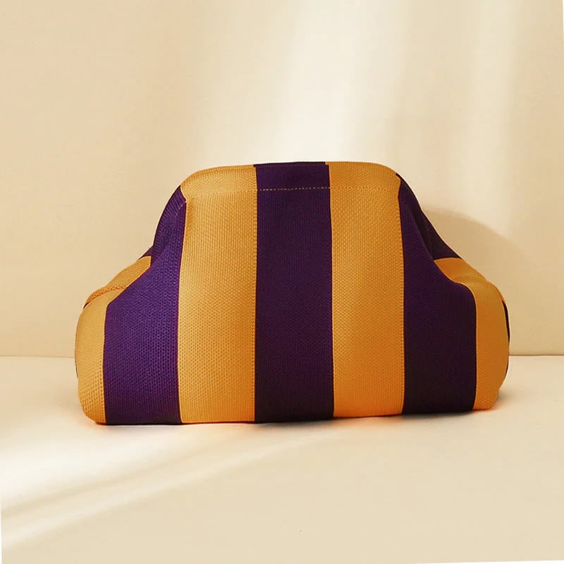 Women's Striped &amp; Diamond Dot Cloud Handbag – Lightweight Clip-Top Crossbody Bag for Everyday Style 👜