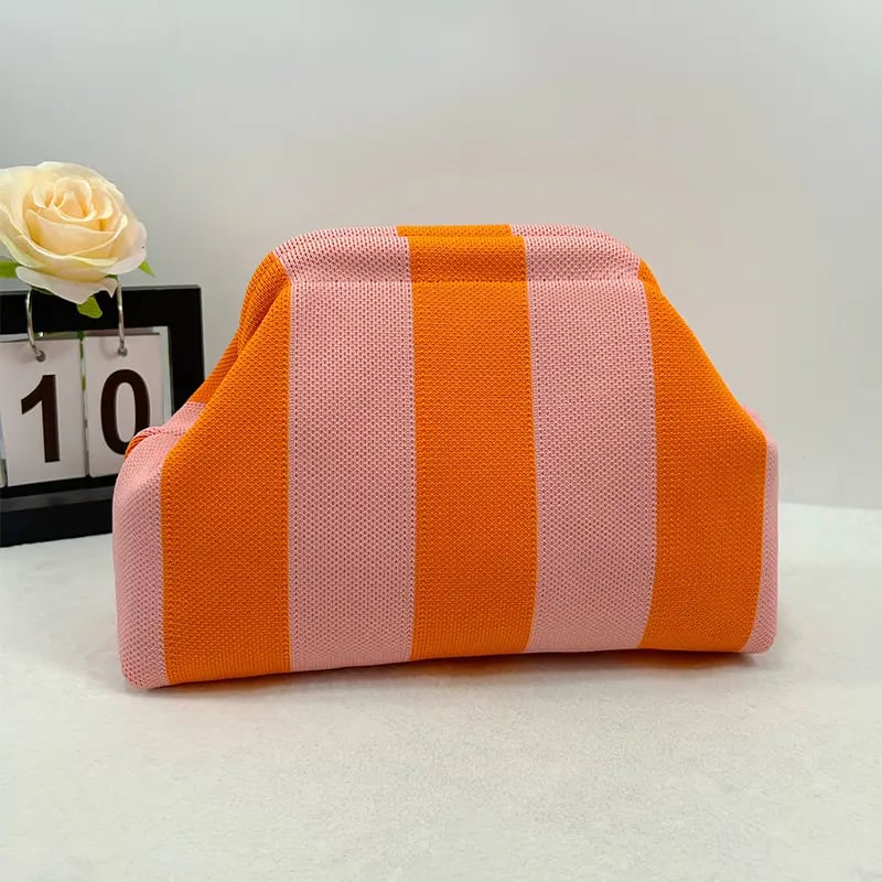 Women's Striped &amp; Diamond Dot Cloud Handbag – Lightweight Clip-Top Crossbody Bag for Everyday Style 👜