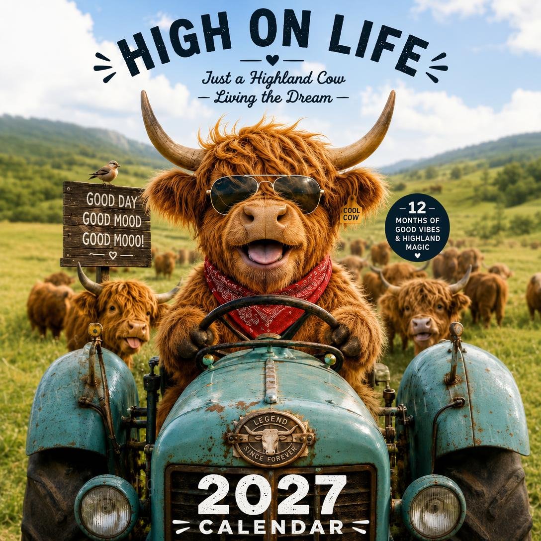 🤣🐂2027 Funny Highland Cow Wall Calendar | A4 Hanging Calendar